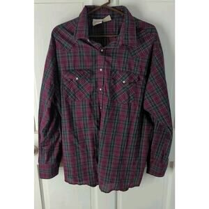Vintage Western Frontier plaid shirt mens yoke pearl snap rodeo cowboy 2X